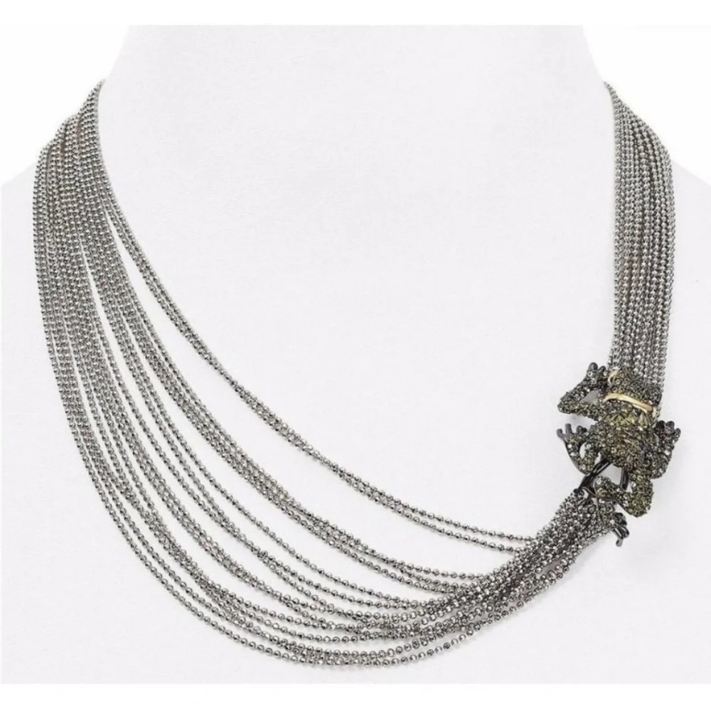 Alexis Bittar Asymmetrical Crystal Frog Draped Multi Strand Ball Chain Necklace - Picture 9 of 14